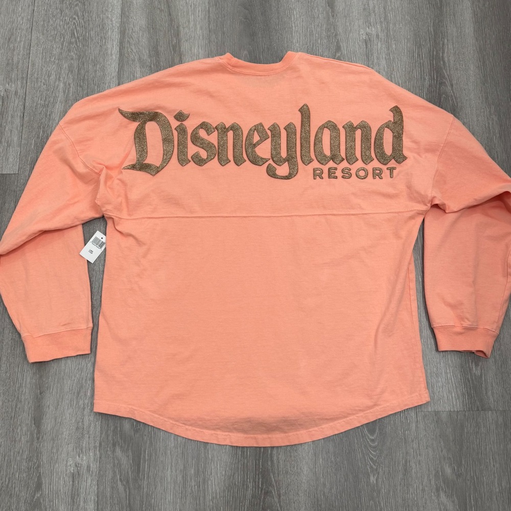 Disneyland Resort Spirit Jersey Peach Gold Glitter Baggy Long Sleeve Shirt Large